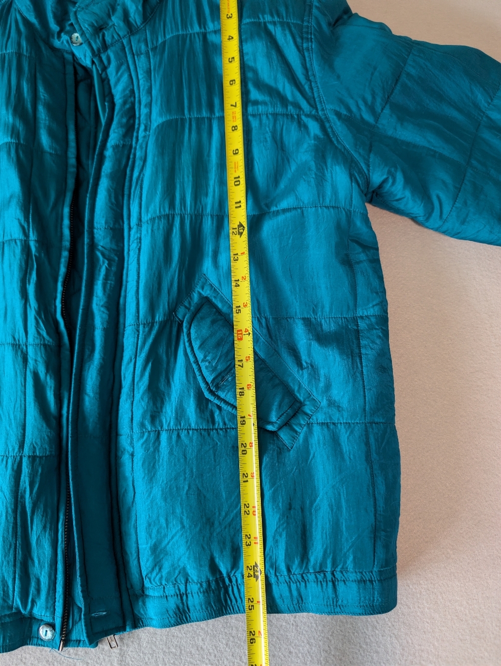 Vintage 90s Clio 100% Silk Quilted Puffer Turquoise Teal Sz M Statement Jacket image 7